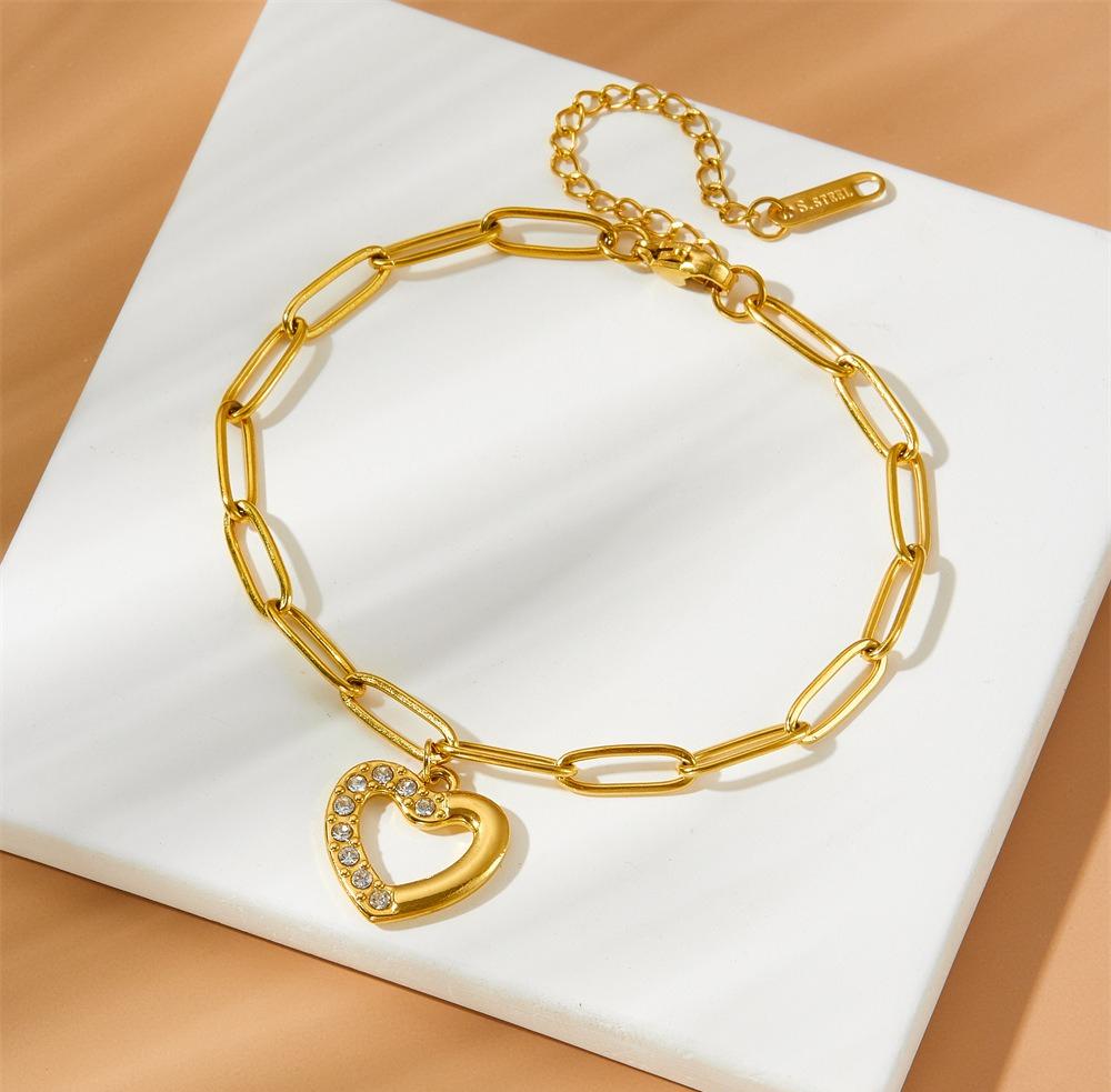 Stainless Steel Thick Bracelets Simple Dinky Hollow Heart Diamond Bracelet Trendy Versatile Unique High End Jewelry for Women