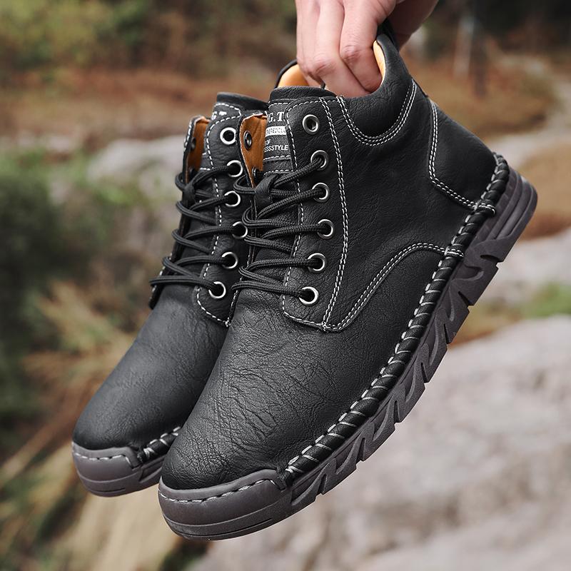 

Men Boots Spring Autumn High Top Handmade Leather Shoes Fashion Outdoor Ankle Boots Business Casual Flat Shoes Male Sneakers New 36