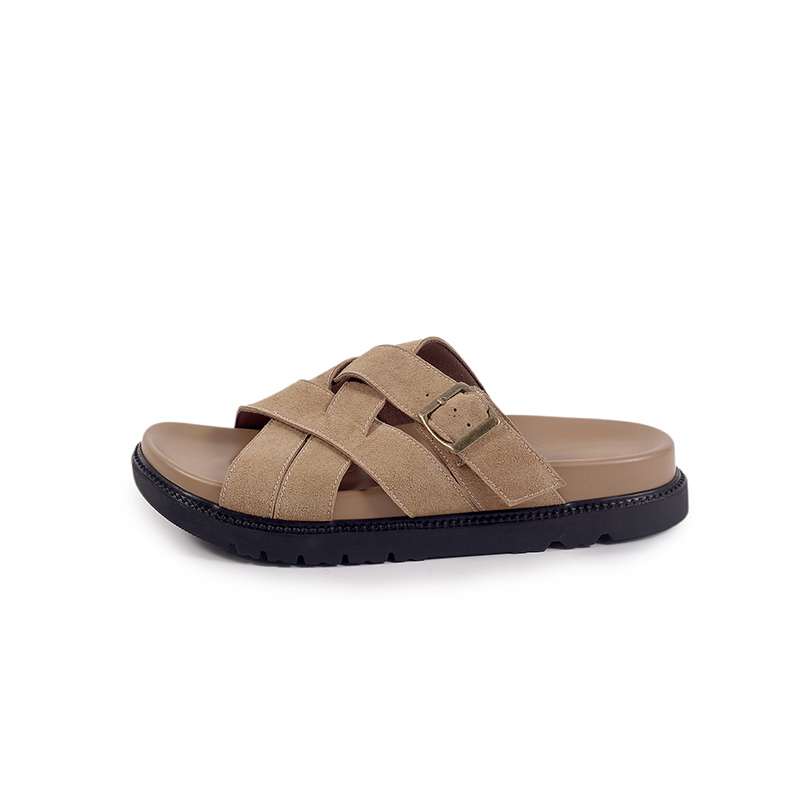 Krazing Pot Cow Suede Nubuck Summer Size 40 Outside Slippers Flat Platform Flip Flops Low Heels Women Peep Toe Sandals