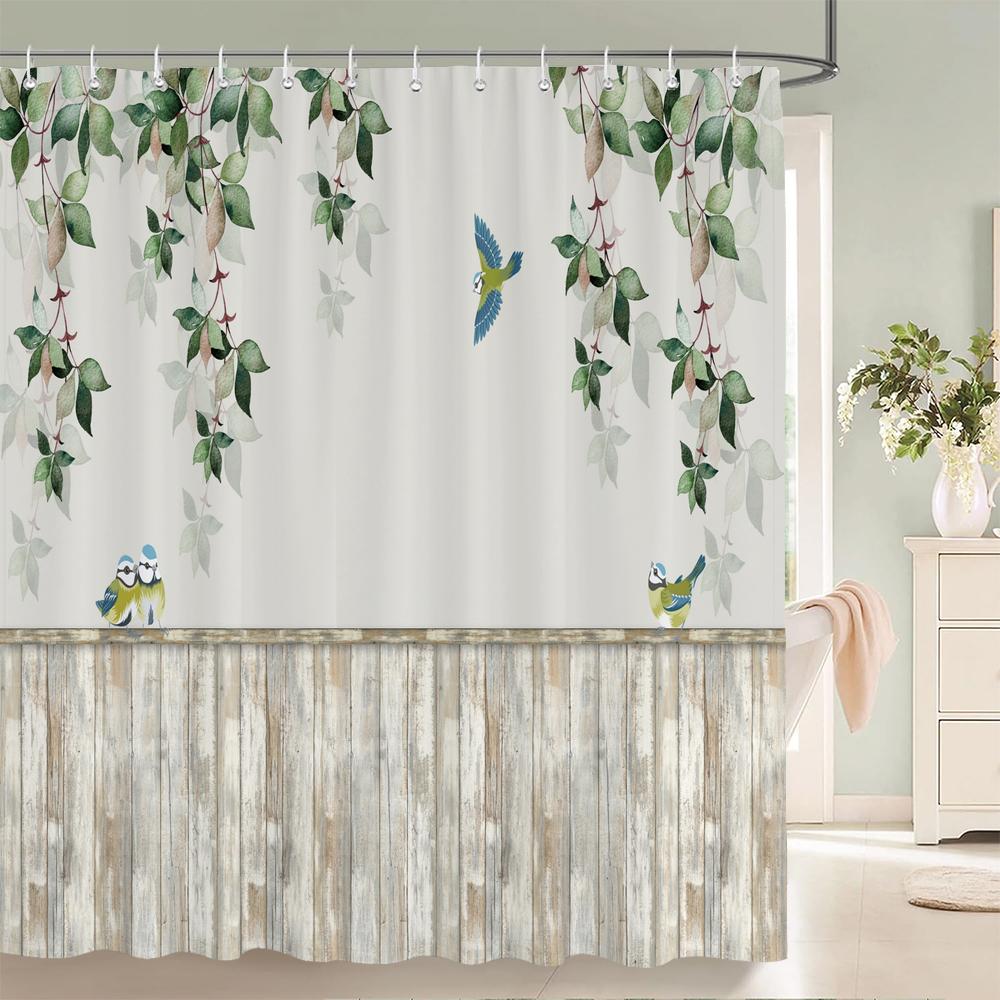Flower Leaf Printing Shower Curtain Waterproof 3D Fabric Floral Plant Leaves Bathroom Curtain with 12 Hooks Home Decoration