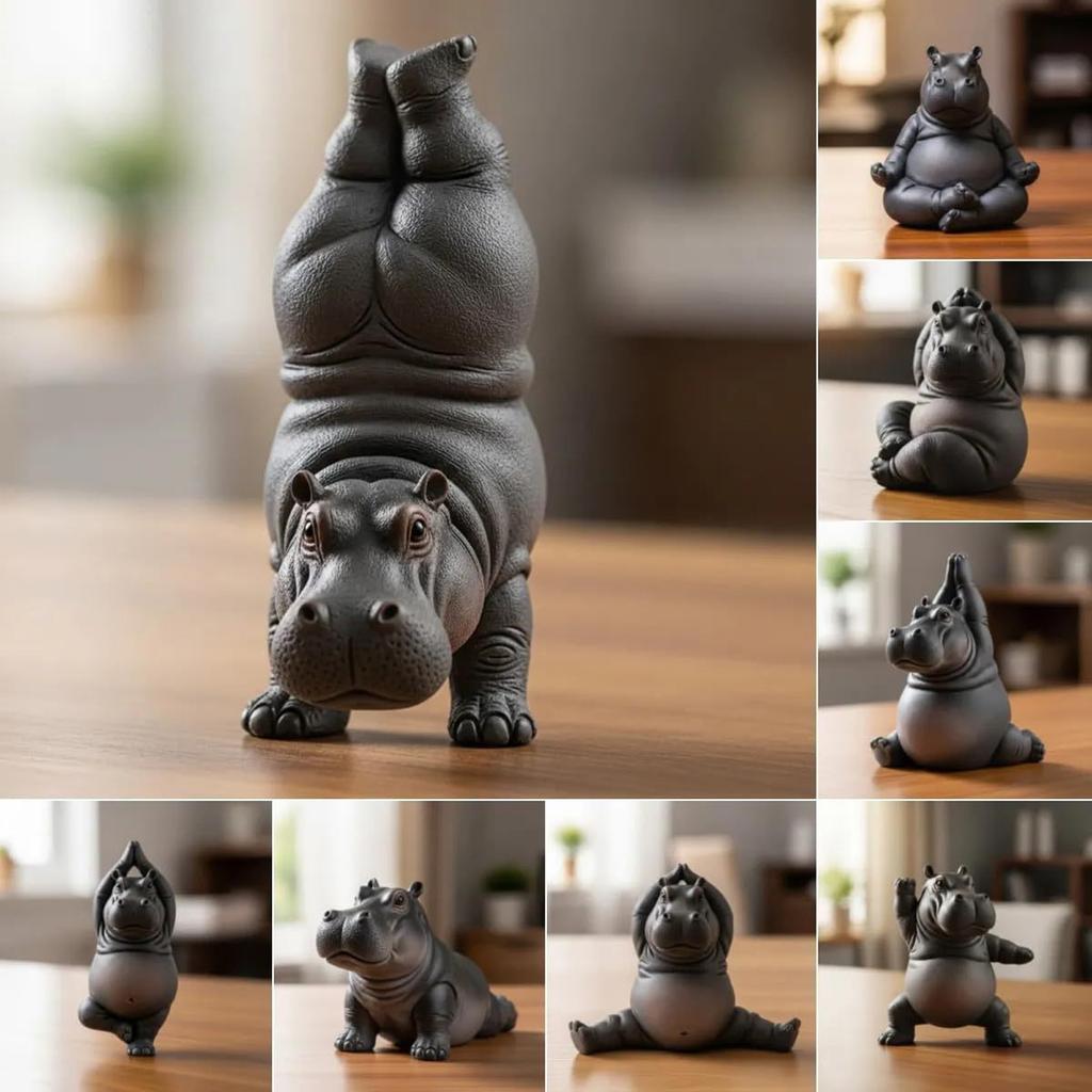 Plastic Meditating Clumsy Hippo Statue Figurine For Home Office Meditations Room Decors Unique Gift For Animal Lover