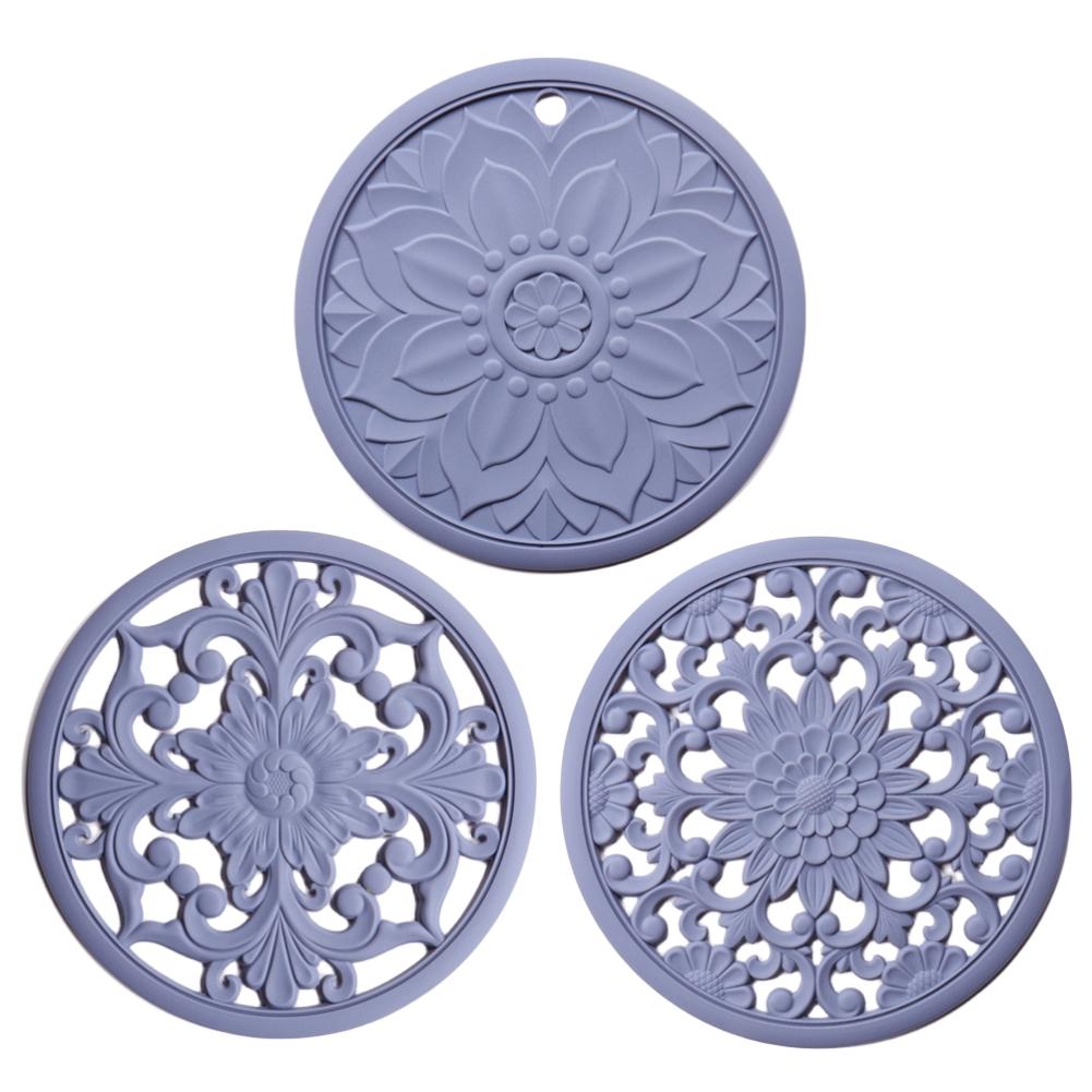 3Pcs Non-Slip Silicone Pot Pads Hot Pads Coaster Kitchen Table Mat Placemat For Home Wedding Birthday Party Decoration 20cm