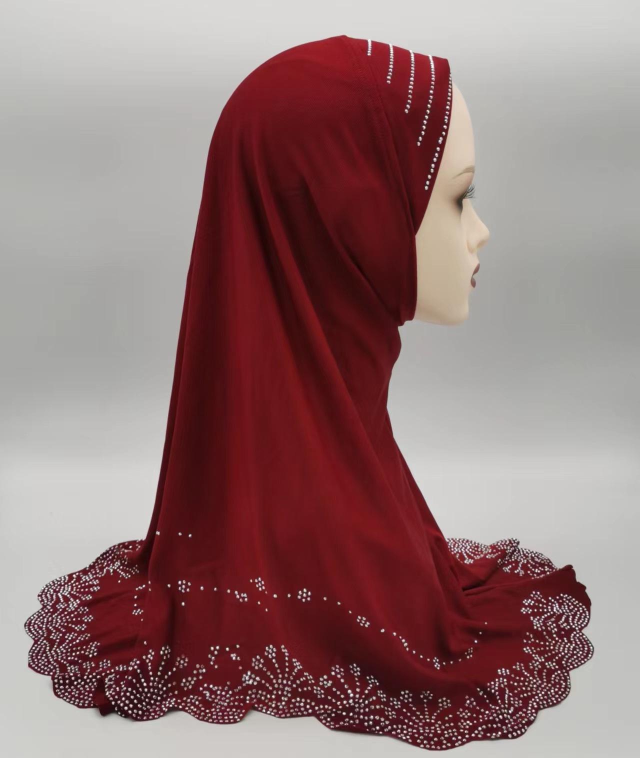 

Роскошный женский тюрбан со стразами, мусульманский исламский хиджаб, головной платок, готовые к носке шали, химар, повязка на голову, молитвенная шапочка, головной убор Малайзия бордовый