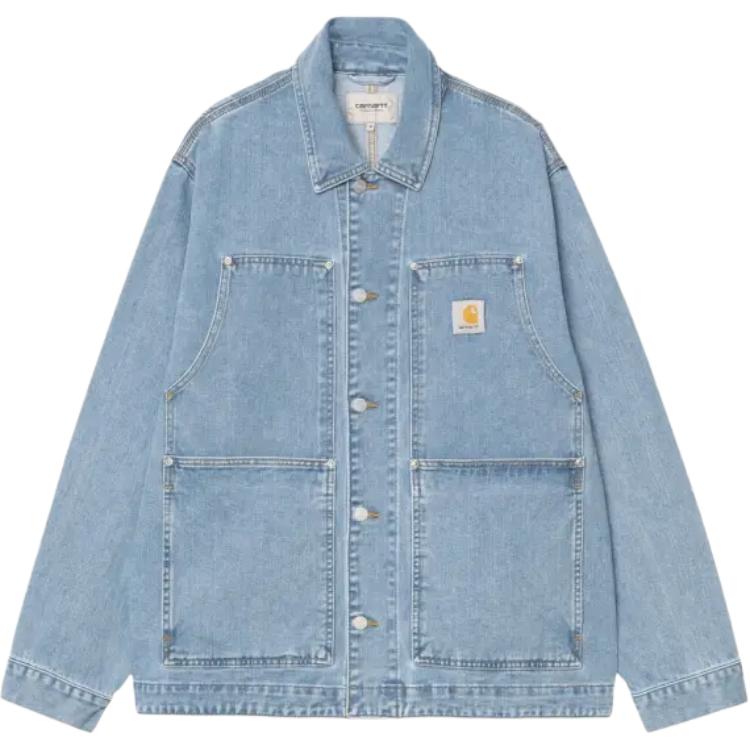 Carhartt WIP Logo Single-Breasted Long Sleeve Denim Jacket Men jackets Light-Blue I0348660112