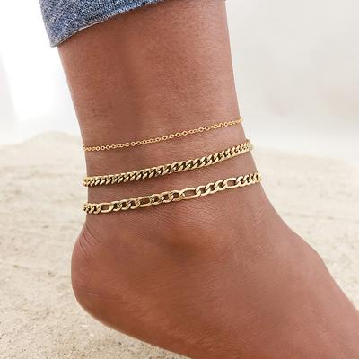 Stainless Steel Curb Cuban Chain Link Anklet  Women's Multi-layer Foot Chains Sister Bestfriend Summer Beach Gift