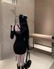 Hepburn Style Black Mesh Off-Shoulder Long-Sleeve Dress - Autumn/Spring Figure-Hugging Short Skirt