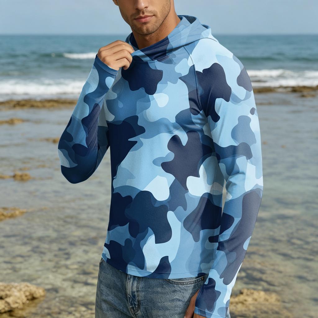 Men 50 Plus Sun Hoodie Long Sleeve Lightweight Quick Dry Hooded Shirt for Outdoor Activities