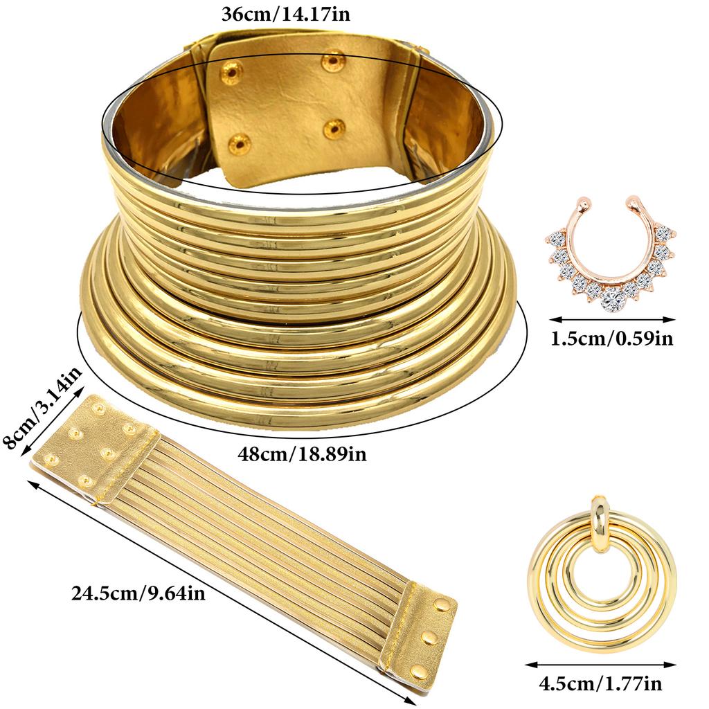 Set di 6 Pezzi Accessori Costume Tribale Nazionale Africano Oro Collo Lungo