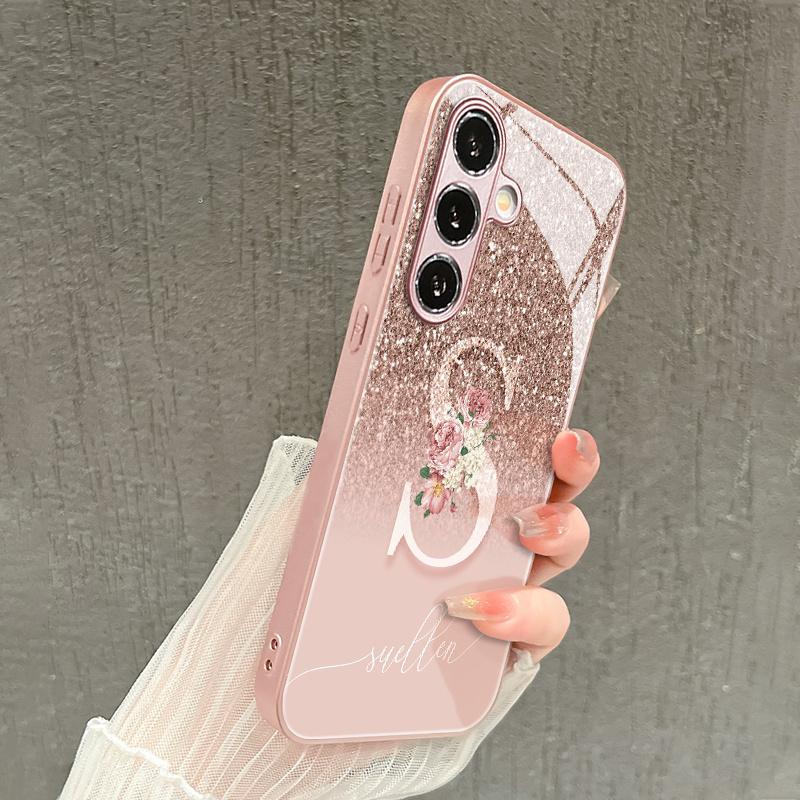 Pink gold S Fashion Phone Cases Carcasa lock Glass Phone Case for Samsung Galaxy S26 S25 S24 S23 S22 FE Ultra Plus Fundas