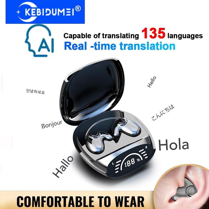 Ohrhörer mit KI-Übersetzung, kabellose Bluetooth 5.3-Kopfhörer, Headsets mit Geräuschunterdrückung, Hi-Fi-Audio-Ohrhörer, unterstützt 135 Sprachen