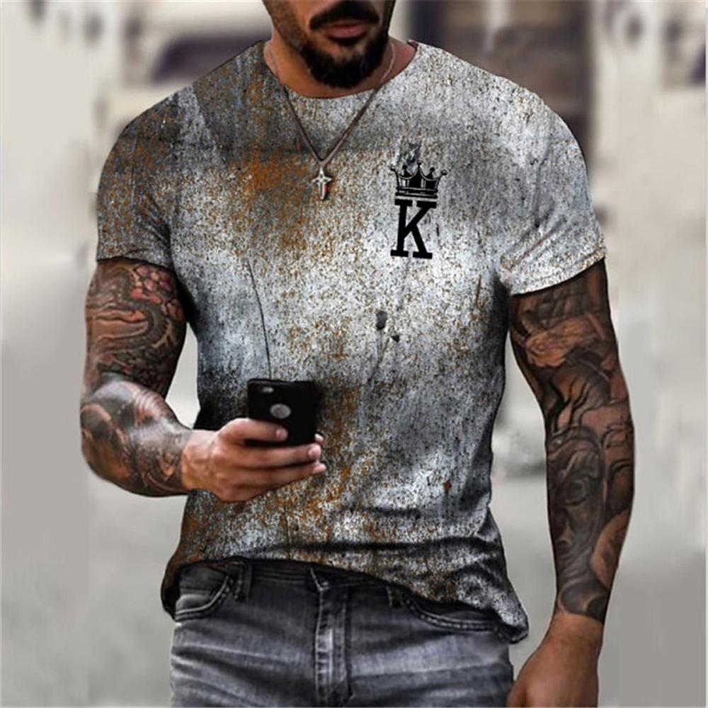 2024 Men's Vintage Clock Print T-Shirt Men's Street Casual Wear Men's Summer Fashion Top Men's Sports Sweat Wicks Short Sleeve