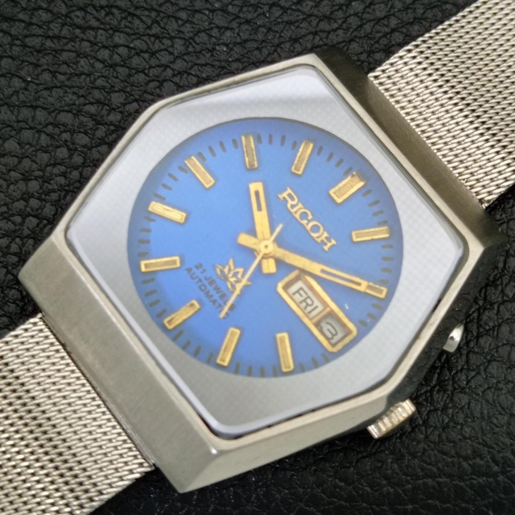 VINTAGE RICOH R31 AUTOMATIC JAPAN MENS SKY BLUE COLOR DIAL WATCH a707920-1