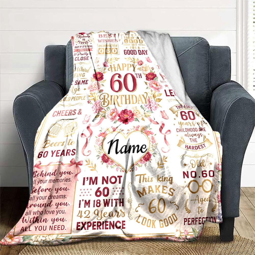 Vintage 60Th Birthday Celebration Blanket Customize Your Name Warmthful Decor Perfect For Sofa Couch Office Bed Picnics For All Occasions Stylish