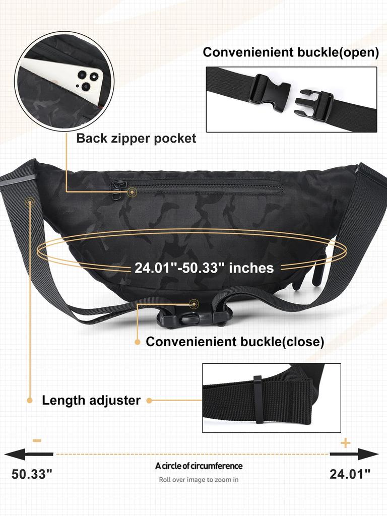 Men's Chest Bag Large Capacity Fanny Pack Adjustable Strap Leisure Casual Fashion Shoulder Bag Sports Versatile Crossbody Bags