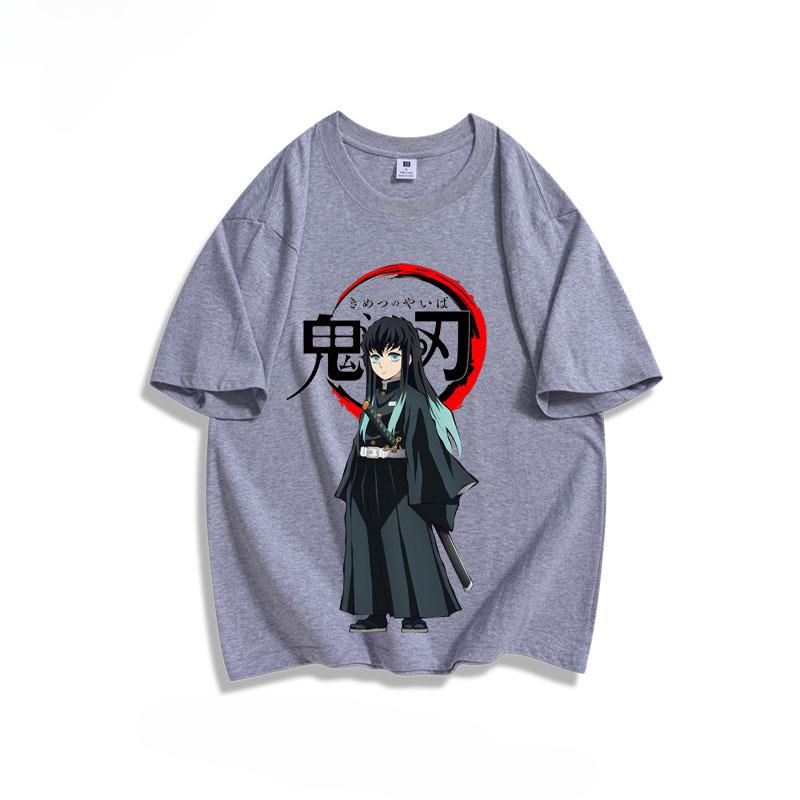 Popular anime demon slayer print 100% pure cotton short sleeved summer men's outdoor casual fashion comfortable streetwear