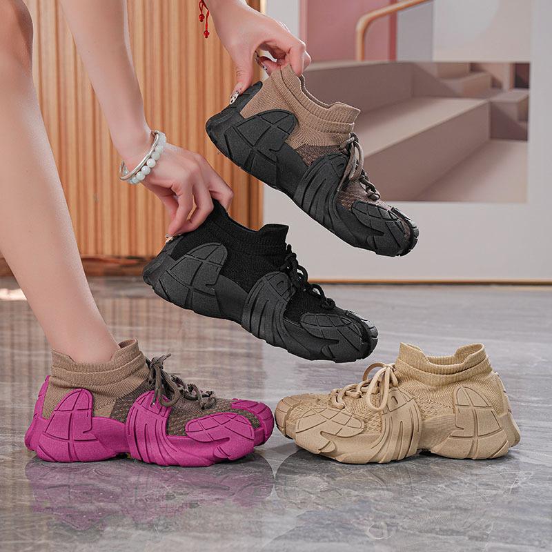 Spring new ins flying woven shoes student sports shoes fitness running casual shoes heightening shoes