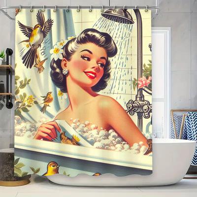 Vintage Style Bathtub Shower Curtain with Birds Print Bath Decor Home Decoration Waterproof Fabric for Bathroom Multiple Sizes A