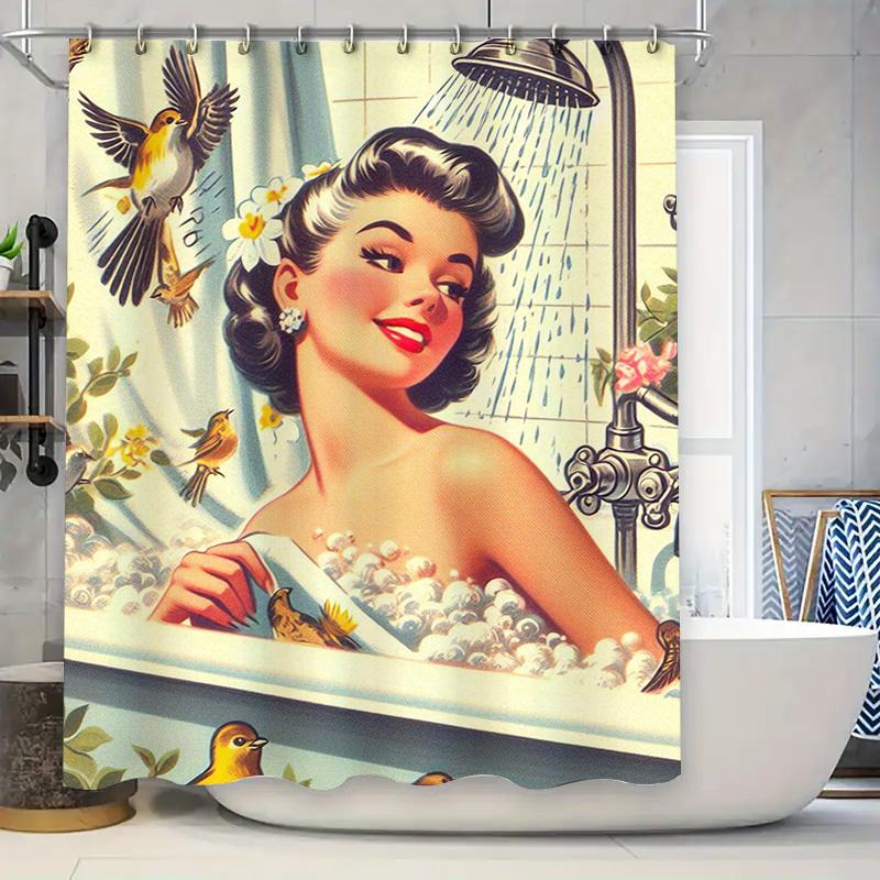 

Vintage Style Bathtub Shower Curtain With Birds Print Bath Decor Home Decoration Waterproof Fabric For Bathroom Multiple Sizes A W60H190(CM)-1 Pcs
