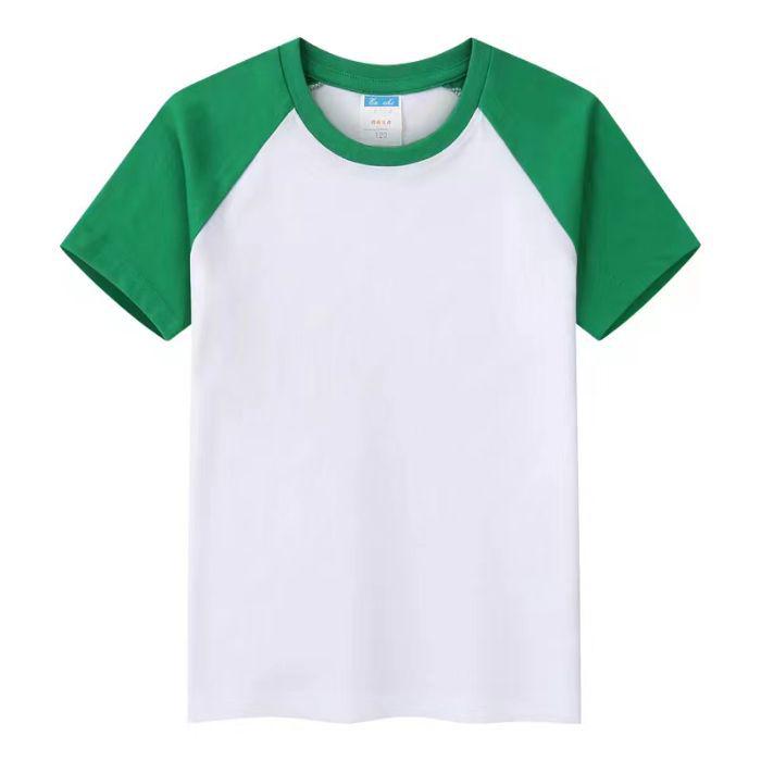 Children's Unisex Raglan Color Block T-Shirt, 180g Combed Cotton, Custom Logo, Solid Group Uniform, Blank Version.