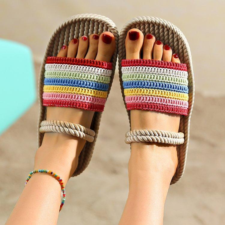 

[Youshilai] 2025 new ethnic style hemp rope color matching slippers characteristic woven slippers casual, comfortable and lightweight 40 разноцветный