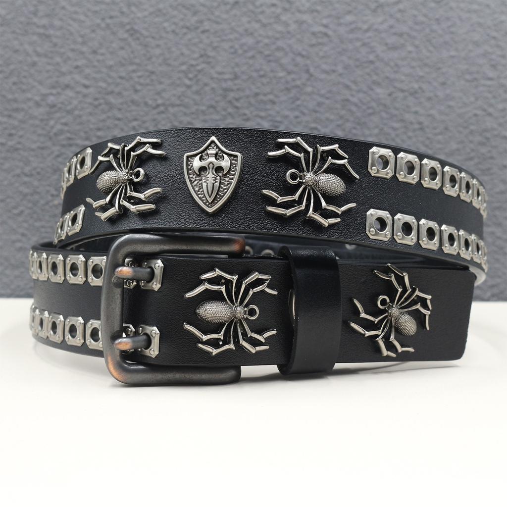 Genuine Leather Double-needle Spider Accessories Personalized Hollow Rivet Cowhide Belt Western American Rivet Belt