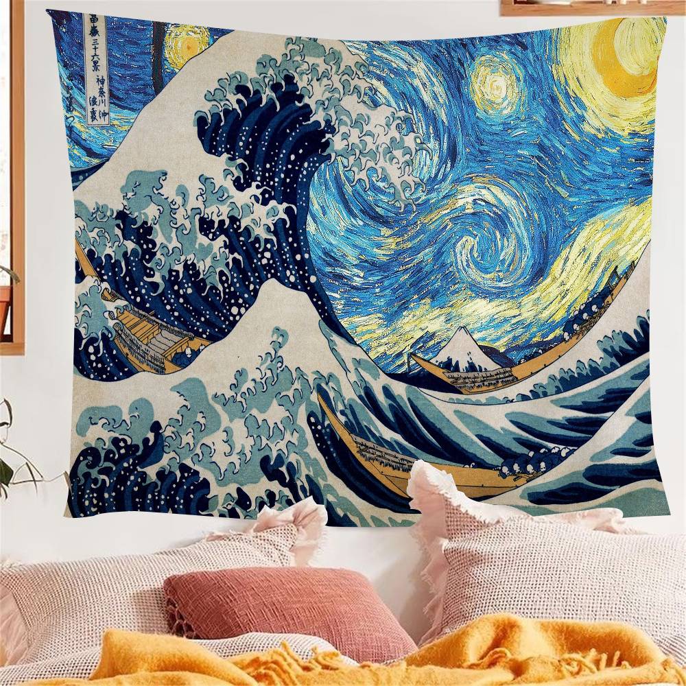 

great wave Kanagawa Anime Tapestry Hippie Flower Wall Carpets Dorm Decor Wall Hanging Home Decor 74x94cm(29x37in)