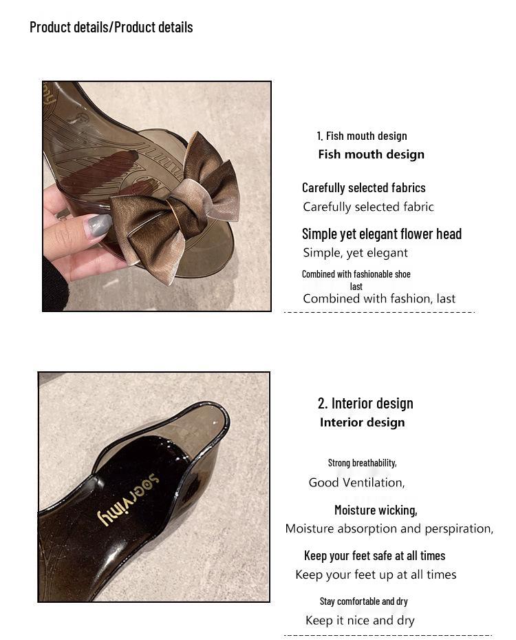 Women's Floral Transparent Jelly Sandals - Korean Style, Flat, Fish Mouth, Casual Bow Design
