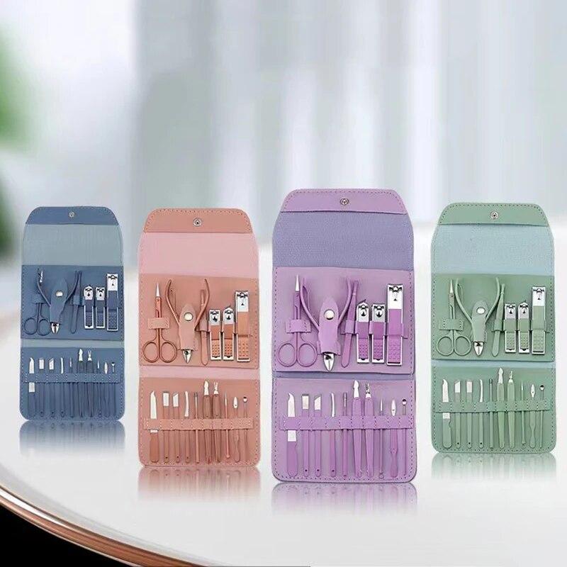 16pcs Nail Cutter Set Stainless Steel Nail Clippers Set With Folding Bag Manicure Cutter Kits Scissors Beauty Tool