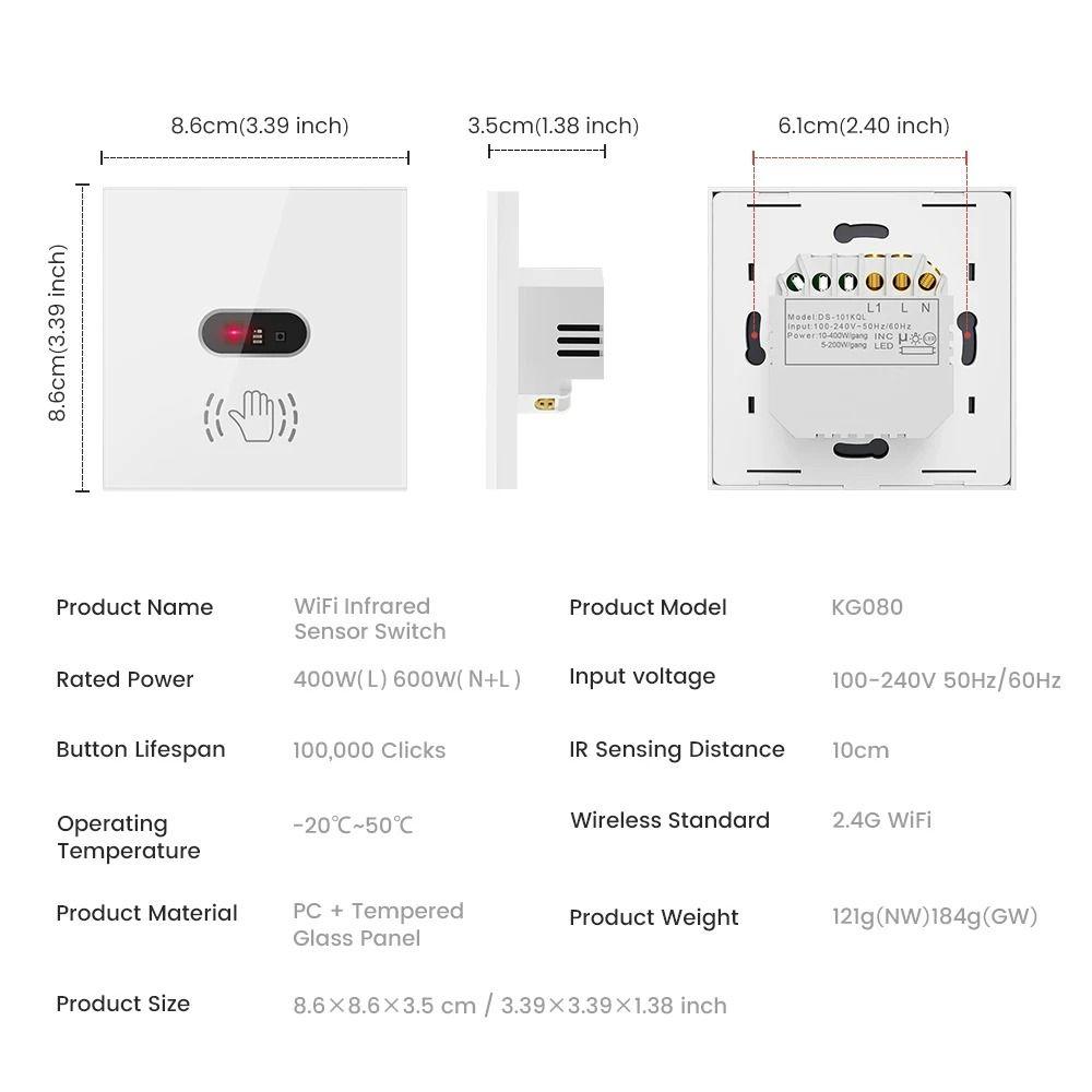 Neutral Wire IR Sensor Switch Single Live Wire Lazy Remote Control Switch  Smart Home