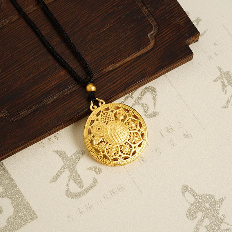 Eight Treasures, Fortune, Lotus, Hollow Out Ancient Method, Lotus, Compass, Accessories, Necklace, Pendant