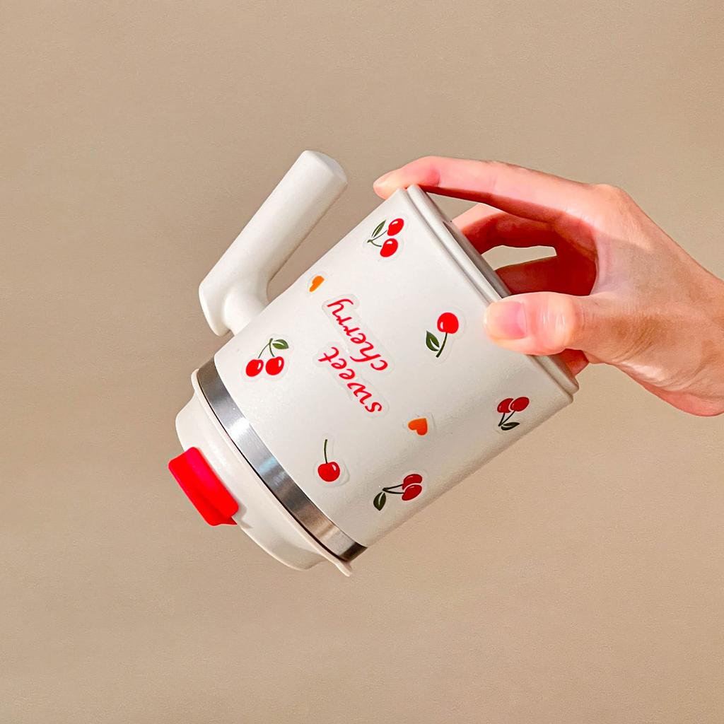 430ml 304 Nerezová ocel Dvoustěnný Hrnček na kávu s uchem Přenosný Utěsněný Pohár na vodu Kancelář Hrnček na mléko a kávu Tumbler