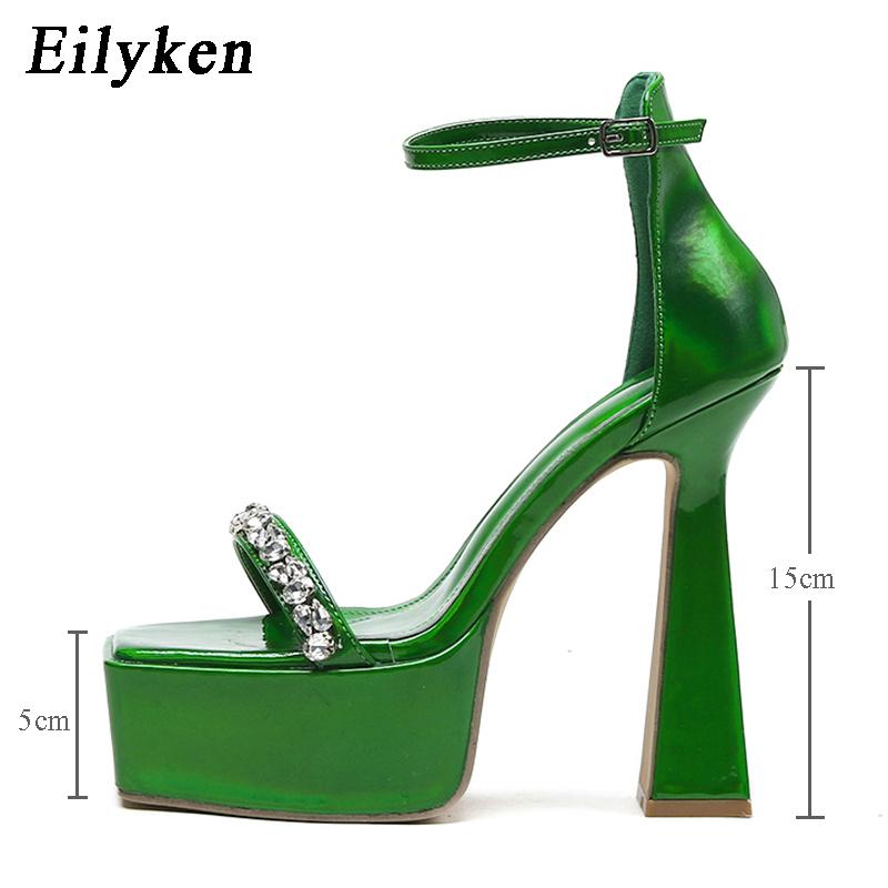 Eilyken 2025 Brand CRYSTAL Buckle Strap Women Sandals Sexy Thick High Heels Platform Gladiator Dress Party Summer Shoes