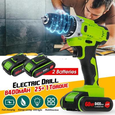 Schraubendreher und LED-Arbeitsleuchte und 8400mAh Akku 25+1 N.M Elektrischer Akku-Bohrer 68V
