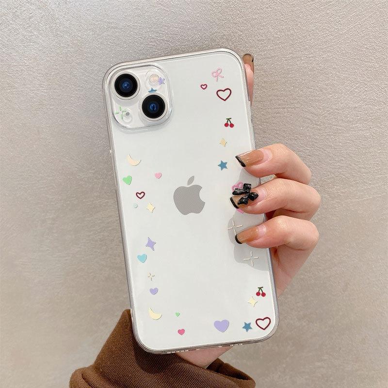 Love bow put photo Apple 16promax mobile phone case female iPhone15 transparent 14 girl heart soft case
