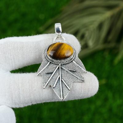 Birthday Gift For Her Natural Tiger Eye Gemstone Pendant 925 Sterling Silver