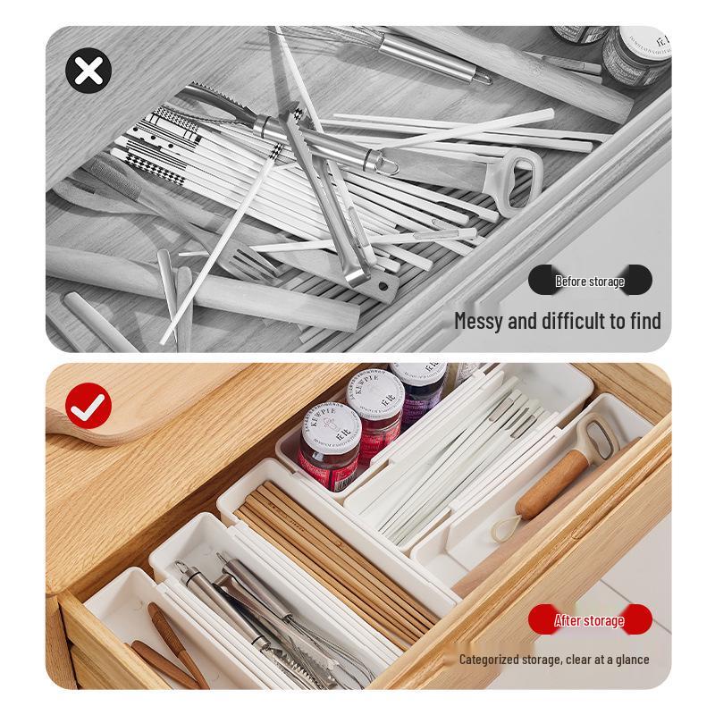 Multifunktionale ausziehbare Aufbewahrungsbox für Küchenutensilien, Essstäbchen, Unterwäsche und Socken Schublade.