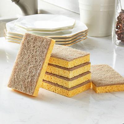 Double-Sided Yellow Compressed Wood Pulp & Sisal Dish Sponge Non-Stick Oil Scouring Pad Drawer Storage Kitchen Cleaning Tool