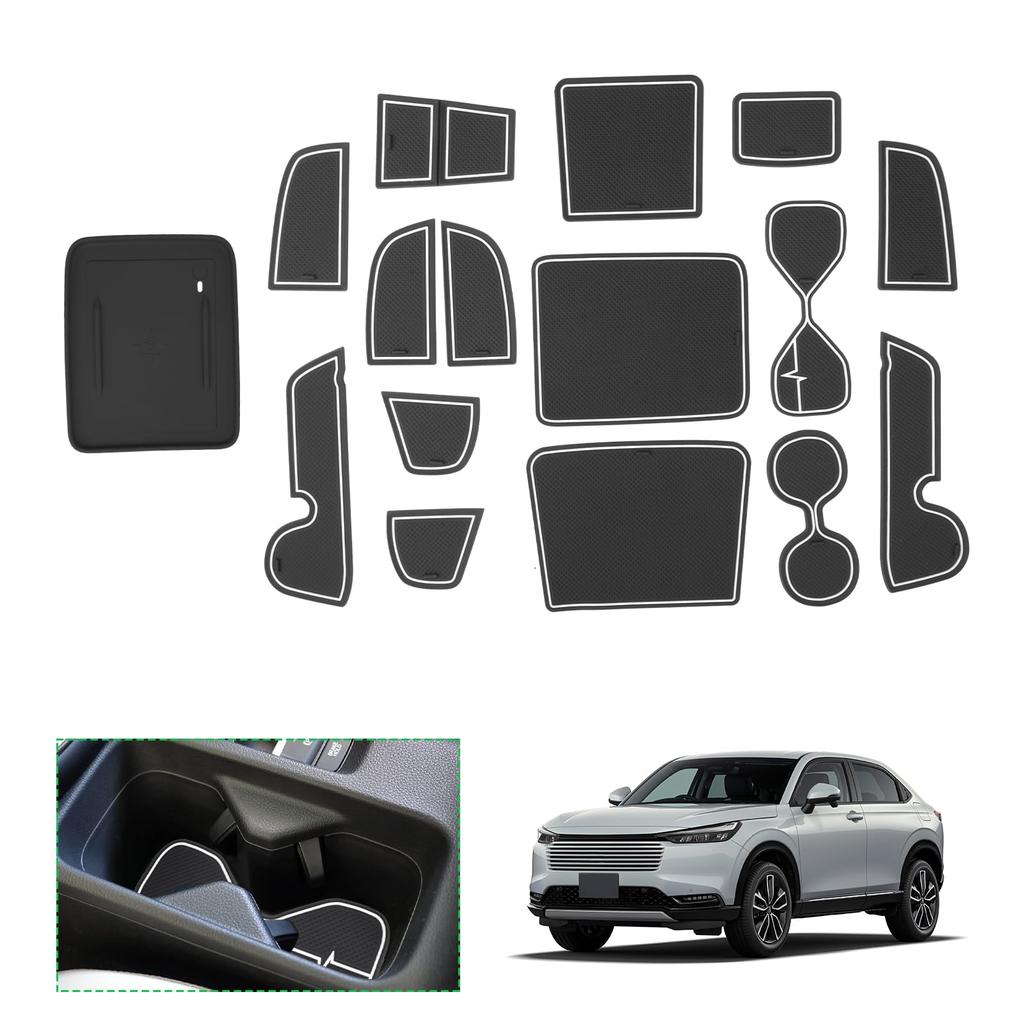 GAFAT Door Pocket Rubber Mats Center Console Silicone Tray for Honda Vezel Late Honda Interior Mats for and Vezel Custom Parts of (15 Pieces) & (1
