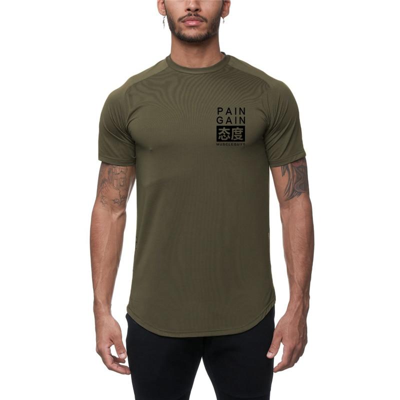 Muscleguys Fashion Casual Sports T-shirt Men's Summer Fitness Short-sleeved Mesh Breathable Street wear Slim Fit