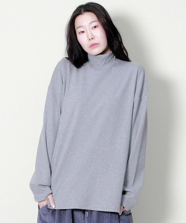 Deumakeu Mock Neckline Boxy Fit T-Shirt Gray