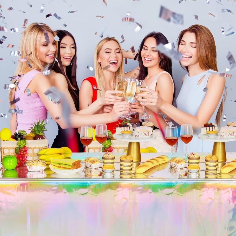 1pc Rainbow Plastic Tablecloth Disposable Laser Rectangular Holographic Foil Tablecloth Party Decoration Birthday Bride Wedding