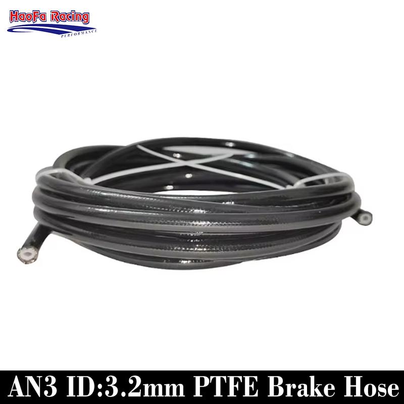 AN3 ID3.2mm 1/8 PTFE Motorcycle Brake Hose Universal Racing Flexible Hydraulic Stainless Steel Braided PTFE Brake Line Black 150CM