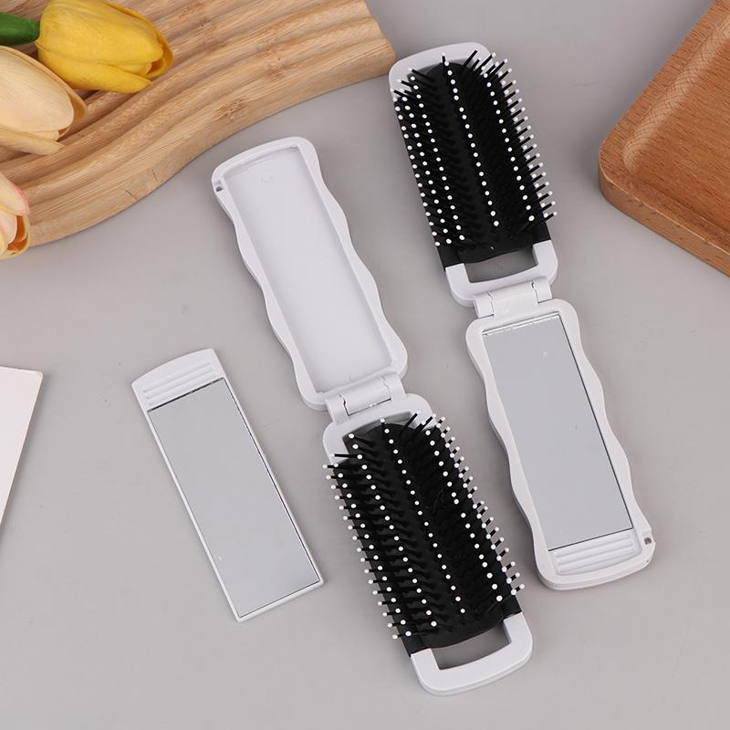 Mini Hair Brush Folding Massage Comb Head Massage Anti-Static Portable Travel Hair Brush Girl Hair Combs With Mirror