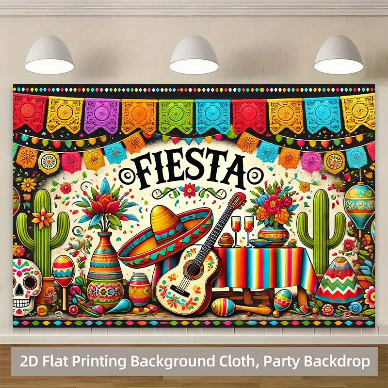1 piece of 2D Flat Banner, a colorful polyester background banner for the Mexican cultural festival