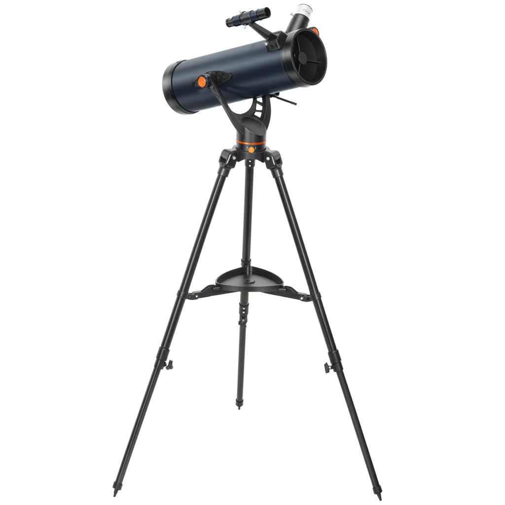 Spiegelteleskop, 114 mm Objektivdurchmesser, 2 Okulare, Sucherfernrohr, Aluminium, Dunkelblau