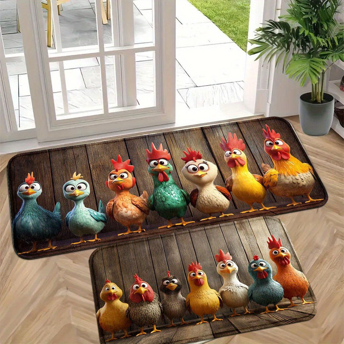 

Cartoon Chicken Wood Grain Welcome Doormat, Non Slip Floor Mat for Kitchen Bathroom Patio and Balcony, Spring Summer Decor 40x60cm