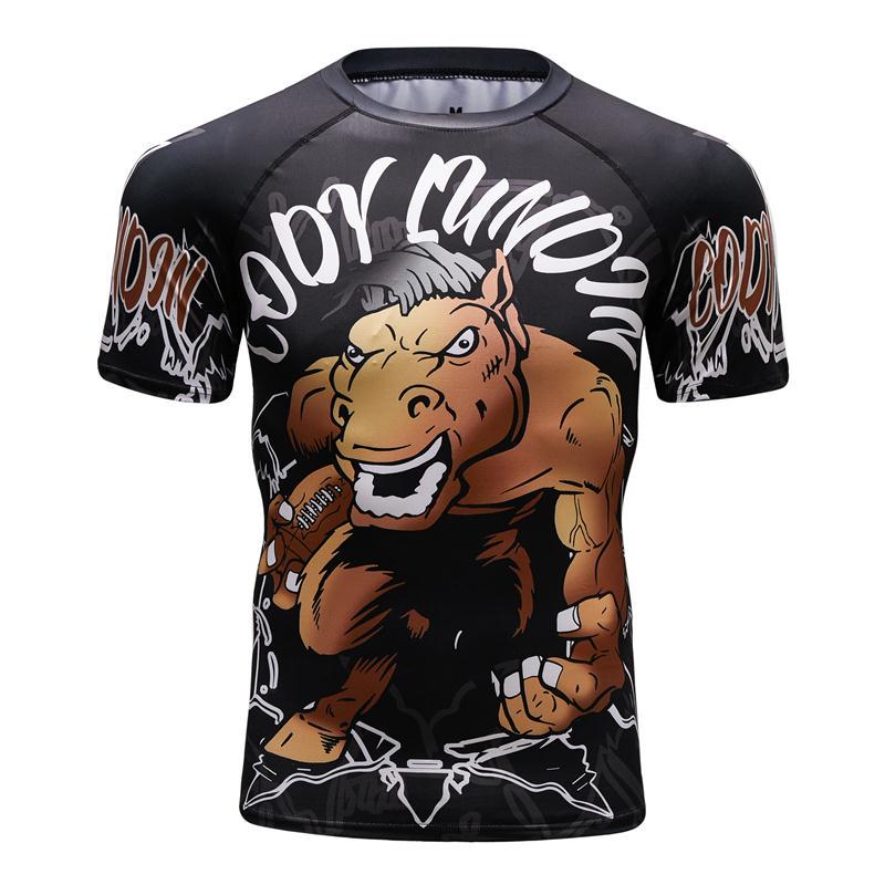 Nouveau Homme Manches Courtes Sport Chemise Homme Séchage Rapide MMA T-shirts Collants de Compression Homme Impressions 3D T-shirts Tops Salles de Sport Musculation Rashguard
