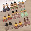Bohemian Wood Stud Earrings Niche Design Ethnic Style Geometric Stripe Print Earrings Femininity Personality Earrings