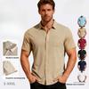Men's Summer Loose-Fit Breathable Collared Cardigan Towel Jacquard Short-Sleeved Shirt