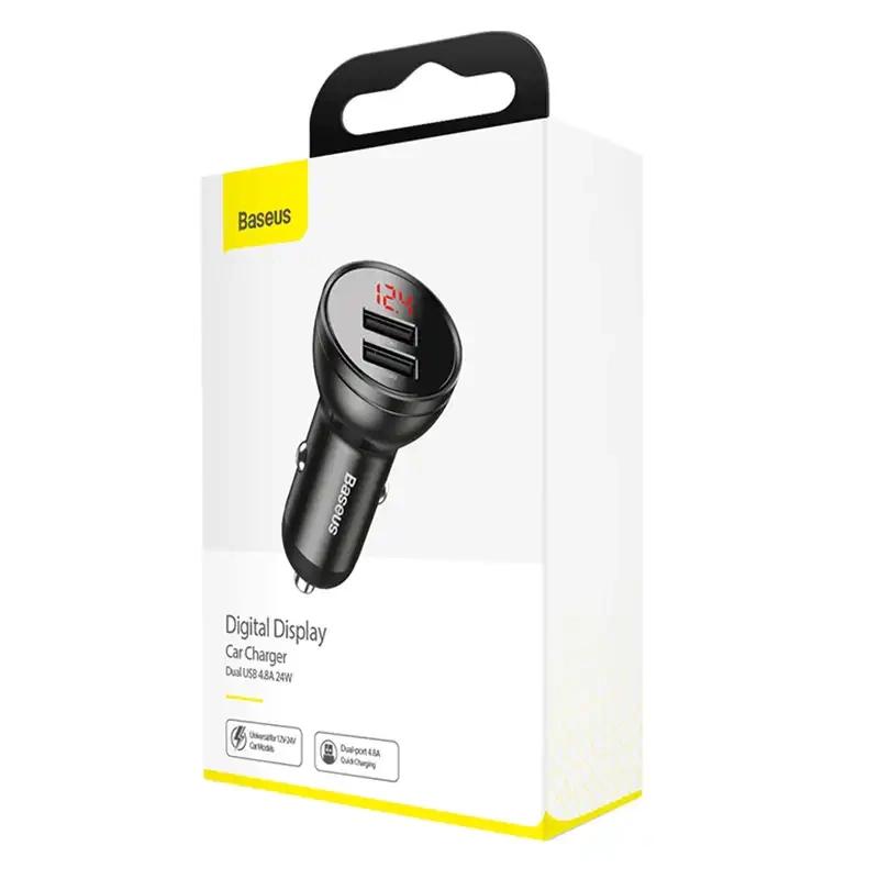 Ładowarka Samochodowa Baseus Z Wyświetlaczem, 2X Usb, 4,8A, 24W (Szara)
